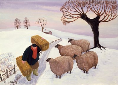 Transportar o feno para as ovelhas no inverno de Margaret Loxton