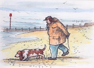 Passear o cão - 02 (caneta e aguarela) de Margaret Loxton