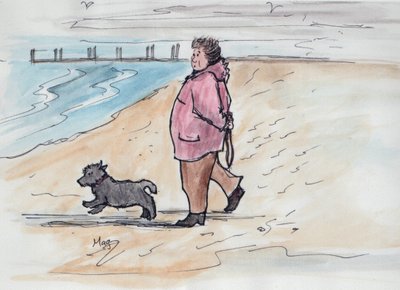 Passear o cão - 03 (caneta e aguarela) de Margaret Loxton