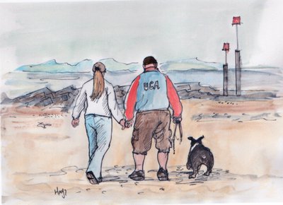 Passear o cão - 04 (caneta e aguarela) de Margaret Loxton