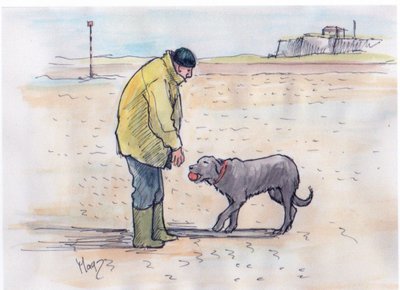 Passear o cão - 08 (caneta e aguarela) de Margaret Loxton