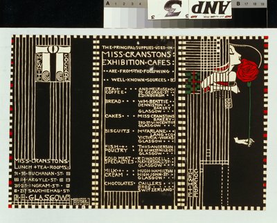 &39;The White Cockade&39;, ilustração para um menu de Margaret MacDonald Mackintosh