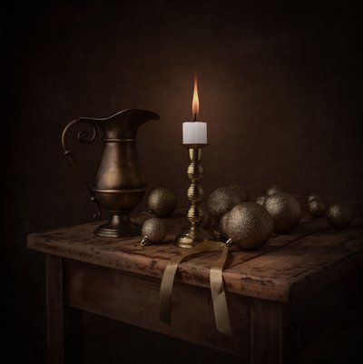 Natureza morta à luz de velas douradas de Margareth Perfoncio