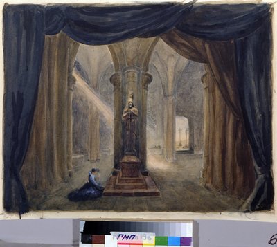 Decoração Preparatória da Ópera "O Hóspede de Pierre", de Alexandre Dargomyjski (1813-1869) de Margarita Genrichovna Genke Shifrina