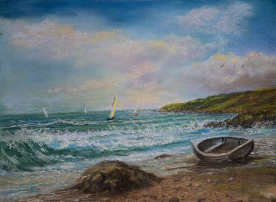 Vista do Lands End Cornwall (pastel) de Margo Starkey