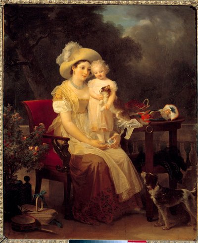 mulher sentada segurando uma menina de joelhos Pintura de Marguerite Gerard (1761-1837) 1799 Sun. 0,64x0,53m. Dijon, Museu de Belas Artes. de Marguerite Gerard