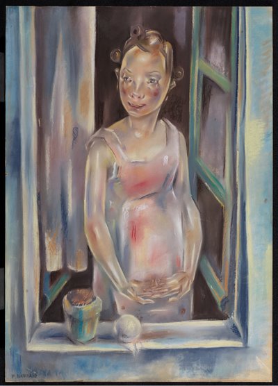 Rapariga à janela aberta, c.1924 (pastel sobre papel) de Maria Blanchard
