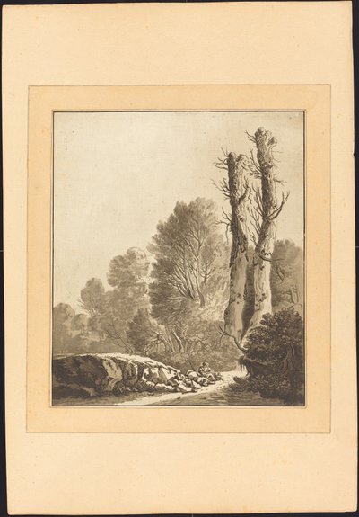 Paisagem com duas árvores de Maria Catharina Prestel after Herman Saftleven