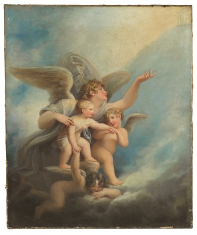 Um anjo e putti que acompanham a alma de uma criança ao céu de Maria Hadfield Cosway