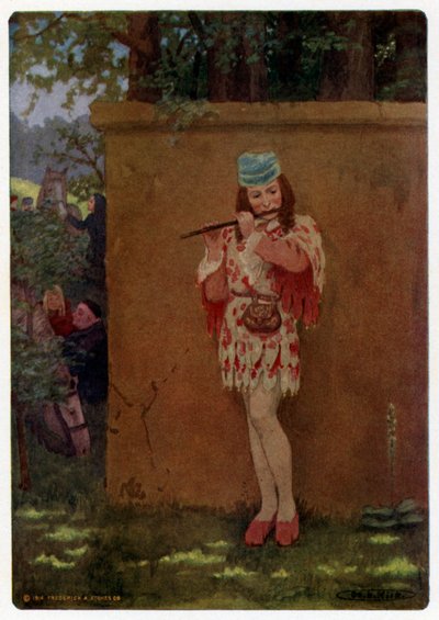 Os Contos de Canterbury de Chaucer: "Cantava, ou tocava flauta, o dia inteiro" (cor litho) de Maria Louise Kirk