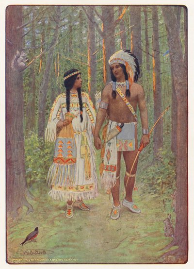 Ilustração para Hiawatha de Longfellow (litografia a cores) de Maria Louise Kirk