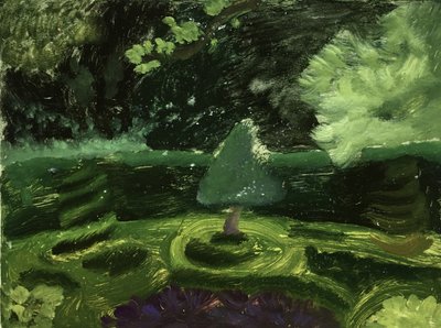 Paisagem com jardim verde em Londres, 2019 (óleo sobre papel) de Maria Magenta