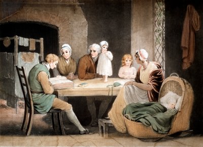 Três gerações ouvindo uma leitura da Bíblia da família, c1800 de Maria Spilsbury