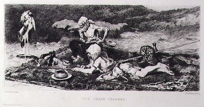 The Snake Charmer, gravado por Emile Boilvin (1845-99) (gravura) de Mariano (after) Fortuny