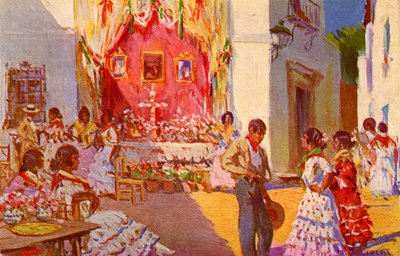 Altar de rua para a festa da Cruz de maio. Sevilha, Espanha (ilustração) de Mariano Bertuchi