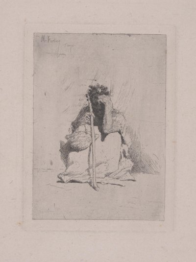 Sem título - Figura agachada com bengala (gravura) de Mariano José María Bernardo Fortuny y Carbó