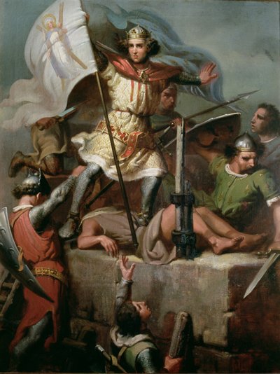 Conde Berenguer III Elevando o Padrão de Barcelona na Torre do Castelo de Foix de Mariano José María Bernardo (1838 74) Fortuny y Carbó