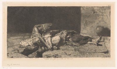 Homem árabe cuida do cadáver de seu amigo Arabe veillant sur le corps de son ami (título no objeto) de Mariano José María Bernardo Fortuny y Carbó