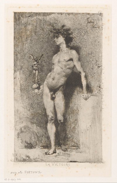 Homem nu com Nike La Victoire (título no objeto) de Mariano José María Bernardo Fortuny y Carbó
