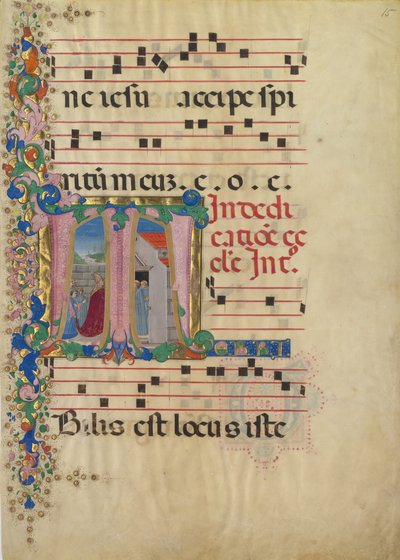 Folha Manuscrito com a Dedicação de uma Igreja em T inicial, de um Gradual, segunda metade do séc. de Mariano del Buono