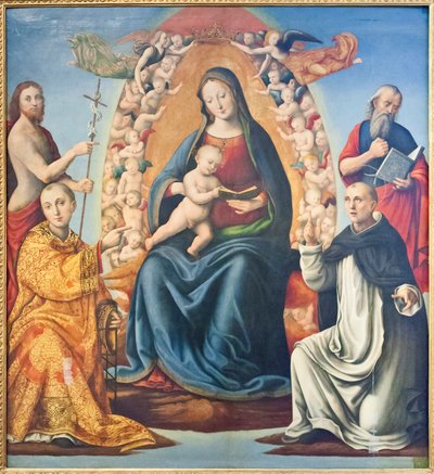 Madonna com Criança e Santos (óleo sobre painel) de Mariano di (c.1470 c.1530) Ser Austerio