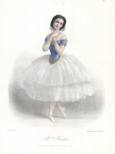 A bailarina italiana Amalia Ferraris no Ballet des Elfes da Ópera de Paris, c1860 (cor litho) de Marie Alexandre (after) Alophe