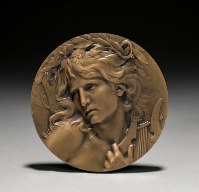 Medalha entregue a Loïe Fuller pelo governo francês: Orfeu na entrada do submundo (anverso) de Marie Alexandre Lucien Coudray