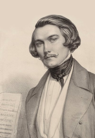 Retrato do pianista e compositor Alfred Quidant 1815-1893, c. 1840. de Marie Alexandre Menut Alophe
