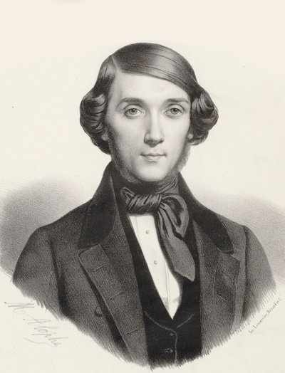 Retrato do pianista e compositor Jean-Henri Ravina 1818-1906 , ca. 1845. de Marie Alexandre Menut Alophe