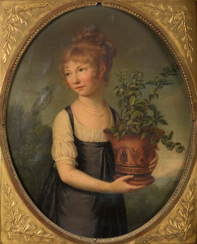 Madame Larsonnier, nascida Edmée Gabiou como uma garotinha com um vaso etrusco. de Marie Elisabeth Lemoine