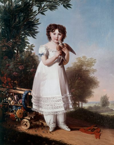 Retrato no pé de Napoleone Elisa Bacciochi, Princesa de Piombino (filha de Elisa Bonaparte e Príncipe Félix Bacciochi) (futura Condessa Camerata) (1806-1869) Pintura de Marie Guilhelmine Benoist (1768-1826) 1810 Sol. 1,46x1,14 m de Marie Guilhelmine Benoist