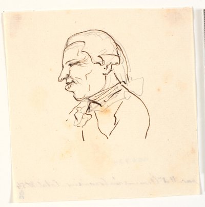 Retrato dos homens. Perfil à esquerda. Caricatura de Marie Jeanne Clemens