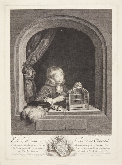 Um menino com uma gaiola em uma janela de Marie Louise Adélaïde Boizot