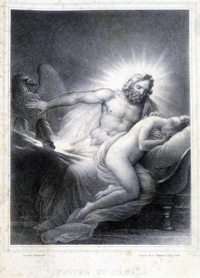 Júpiter e Semelee. Litografia de Coupin de Couprie em 1826. de Marie Philippe Coupin de la Couperin