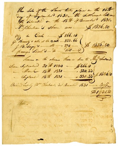 Documento relativo à venda de escravos e de acções que chegam a vários indivíduos, Novembro de 1831 de Marie Therese Cerre Chouteau
