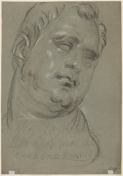 Cabeça de um homem, depois da antiguidade (verso) (giz preto e branco sobre papel azul) de Marietta Robusti Tintoretta