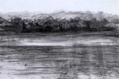 O Lago, 2023 (óleo e carvão sobre papel) de Marina Falco