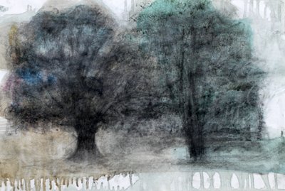 Duas árvores, 2023 (óleo e carvão sobre papel) de Marina Falco