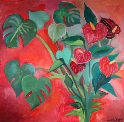 Flores tropicais de Monstera e Anthurium de Marina Gorkaeva