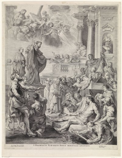 H. Franciscus Xavier wekt een dode tot leven São Francisco Xavier, Apóstolo da Índia Oriental (título no objeto) de Marinus Robyn van der Goes