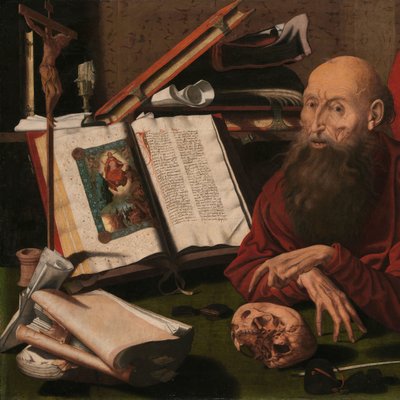 São Jerônimo em seu estúdio de Marinus van Reymerswale (attributed to)