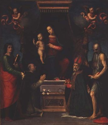 Madonna e Child com St. Julian, St. Dominic, St. Nicholas de Bari e St. Jerome de Mariotto Albertinelli