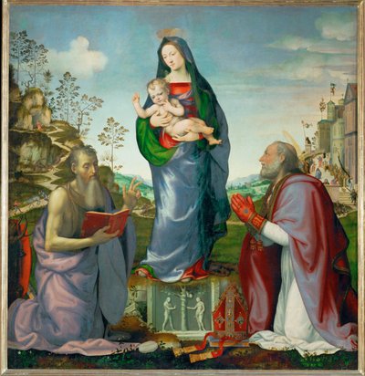 São Jerónimo e São Zenóbio adorando o Menino Jesus ... de Mariotto Albertinelli