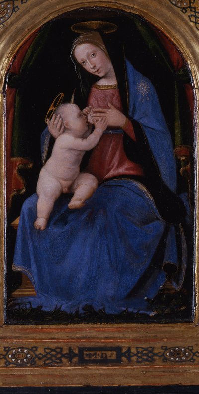 Tríptico, painel central: Maria lactans entronizada, 1500 de Mariotto Albertinelli