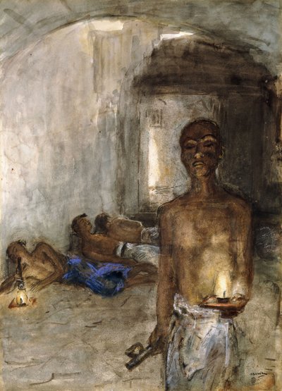 Fumador de ópio, Saigon (aquarela e giz colorido) de Marius Alexander Jacques Bauer