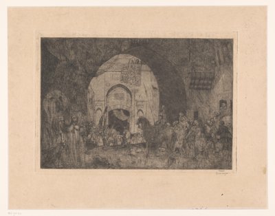Cavaleiros e pessoas de Leste num portão de Marius Bauer (signed by artist)