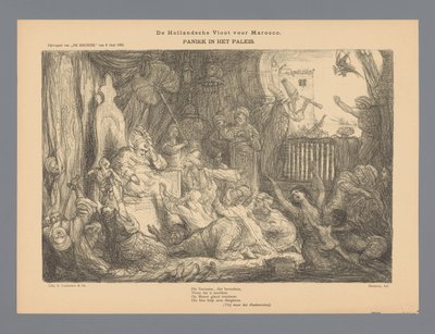 A Frota Holandesa para Marocco. O pânico no palácio (título sobre o objecto) de Marius Bauer