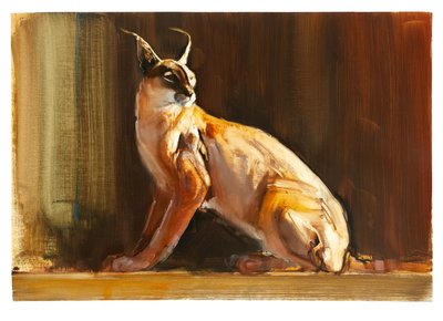 Caracal Árabe, 2010 (óleo sobre papel) de Mark Adlington