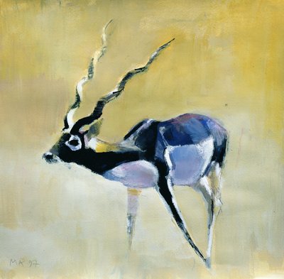 Black Buck, Velavadar, 1997 (mídia mista no papel) de Mark Adlington