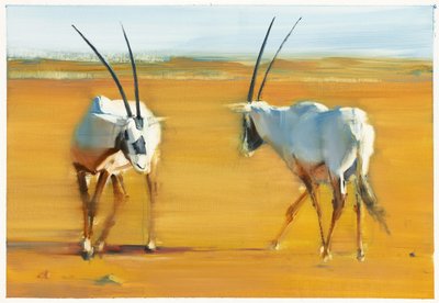 Oryx Arábico em Círculo, 2010 (óleo sobre papel) de Mark Adlington